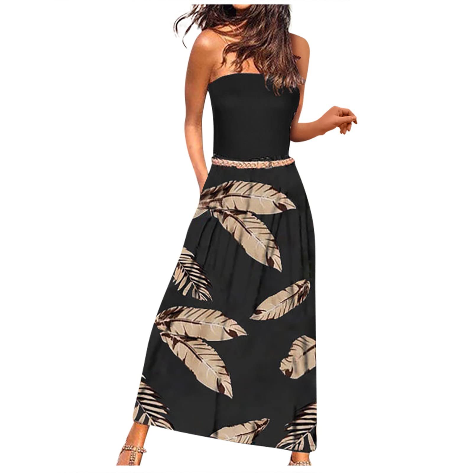 BISXOTY Women's Floral Print Bandage Maxi Dress - Sleeveless Strapless High Waisted Swing Dress for Holiday, Party & Casual Wear | Trendy Bodycon Dress for Night Out, Date Night & Summer Vacation