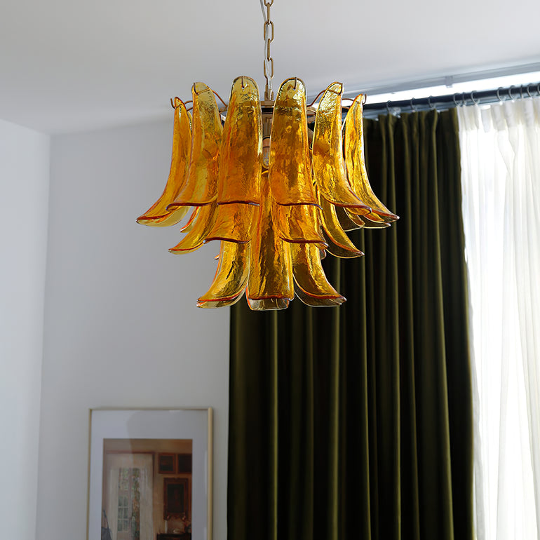 Handmade Murano Glass Leaf Chandelier - Venetian Crystal Pendant Light Fixture for Dining Room & Foyer Decor
