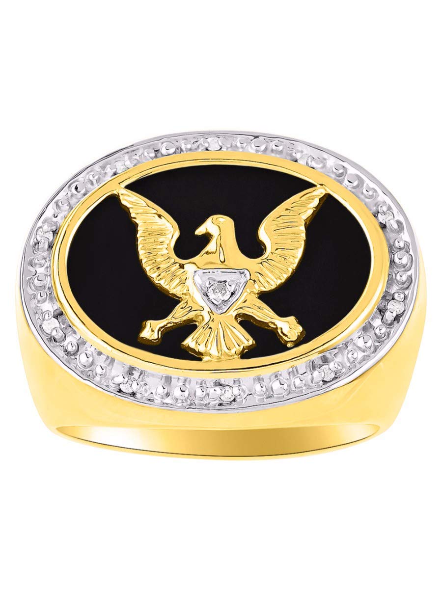 Rylos Men's Patriotic Eagle USA Ring - Yellow Gold Plated Silver with Diamonds & Onyx/Quartz/Tiger Eye - Sizes 8-13 - Luxury Mens Jewelry for Weddings, Gifts & Patriotic Events