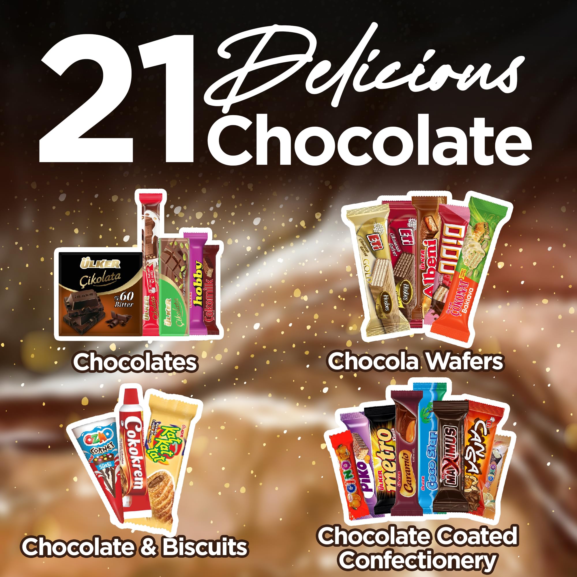 Premium 21-Piece International Chocolate Box - Assorted Gourmet Chocolates & Turkish Candies for Gifts & Parties
