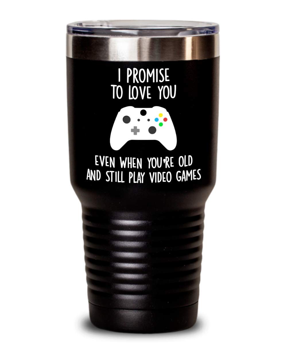 Funny Anniversary Coffee Mug for Husband - 20oz & 30oz Insulated Tumbler with 'I Promise to Love You Even When You're Old and Still Play Video Games' Quote - Perfect Gift for Gamer Couples, Office Use & Romantic Moments