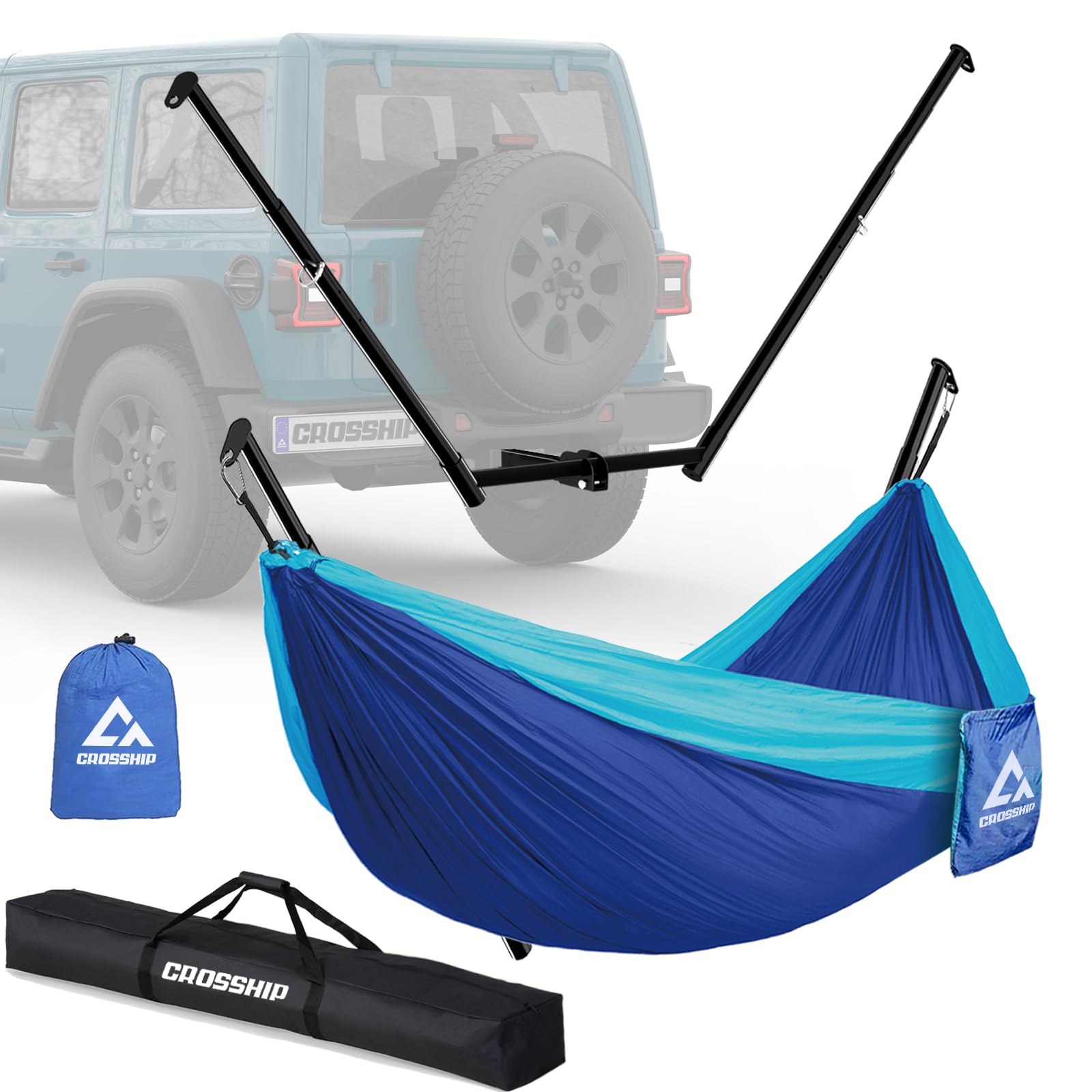 Heavy Duty Hitch Mount Hammock Stand with Parachute Nylon Hammock & Storage Bag - Fits 2'' Receiver for Class III/IV Trucks - 350lbs Capacity - Perfect for Camping, Backyard, RV Travel & Outdoor Adventures