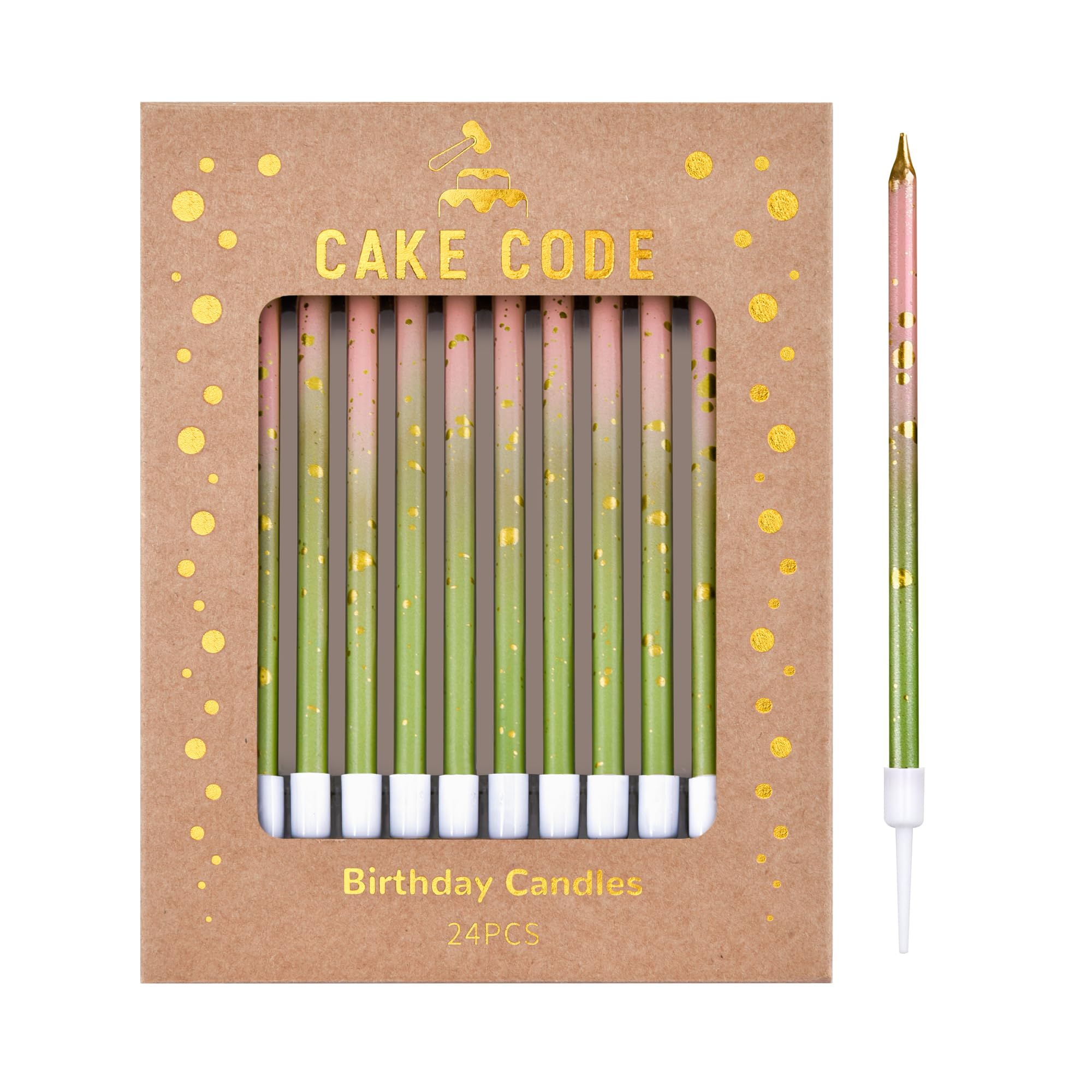 Pink Green Gold Long Thin Birthday Candles - Elegant Cake Candles for Birthday Parties, Wedding Decorations & Special Events - Perfect for Cakes, Cupcakes and Dessert Tables