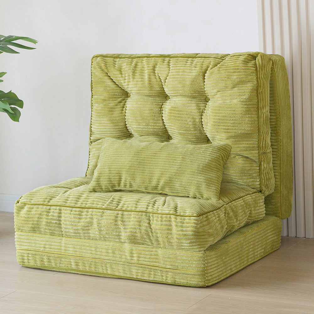MAXYOYO Tufted Bean Bag Sofa Bed - Foldable Floor Couch with Pillows in Green | Comfortable Lounge Chair for Living Room, Bedroom & Game Room