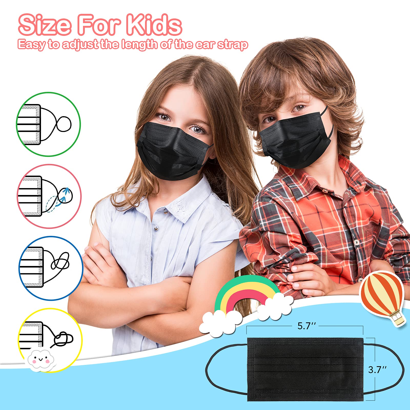 100Pcs Kids Disposable Face Masks for Boys & Girls - Soft Breathable 3-Layer Protection - Perfect for School, Travel & Daily Activities