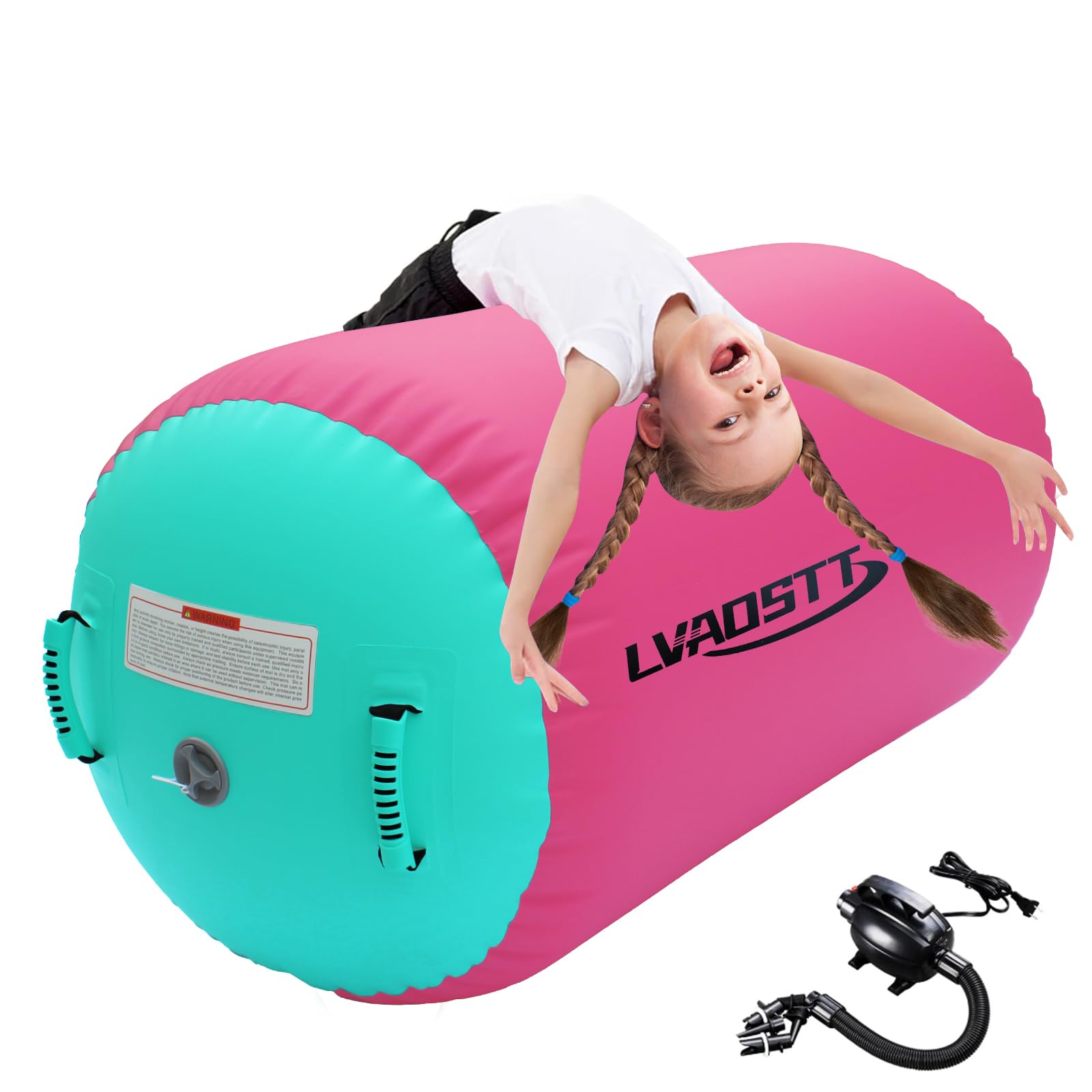 Inflatable Gymnastics Air Barrel Roller - Tumbling Mat & Balance Cylinder for Yoga, Cheerleading, Home Gym | Portable Tumble Track Equipment with Pump - Perfect for Kids Training, Fitness Routines & Indoor Exercises