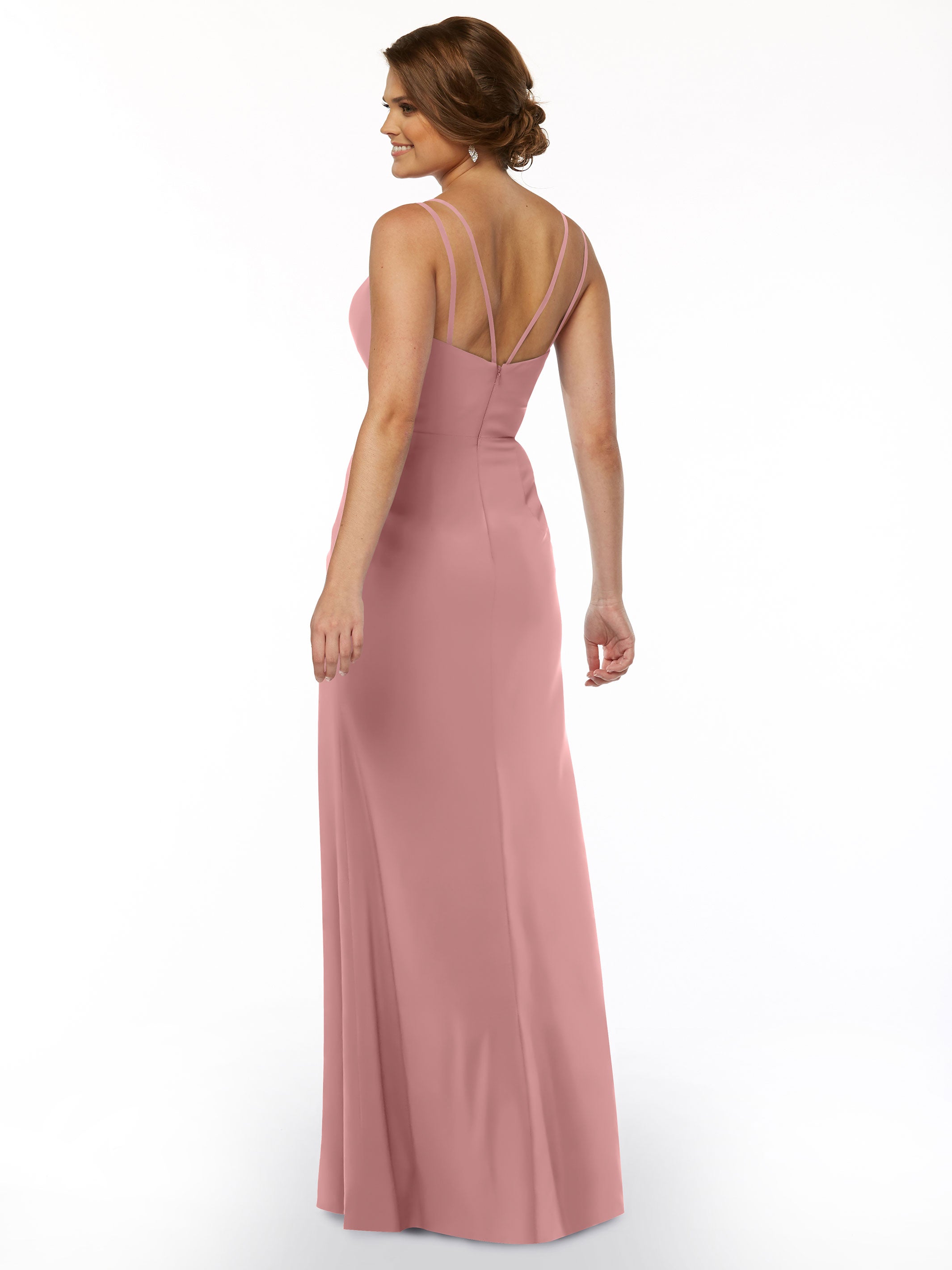 Elegant 83030 Sheath Stretch Chiffon Bridesmaid Dress with Bateau Neckline & High Slit - Perfect for Weddings, Formal Events & Evening Parties