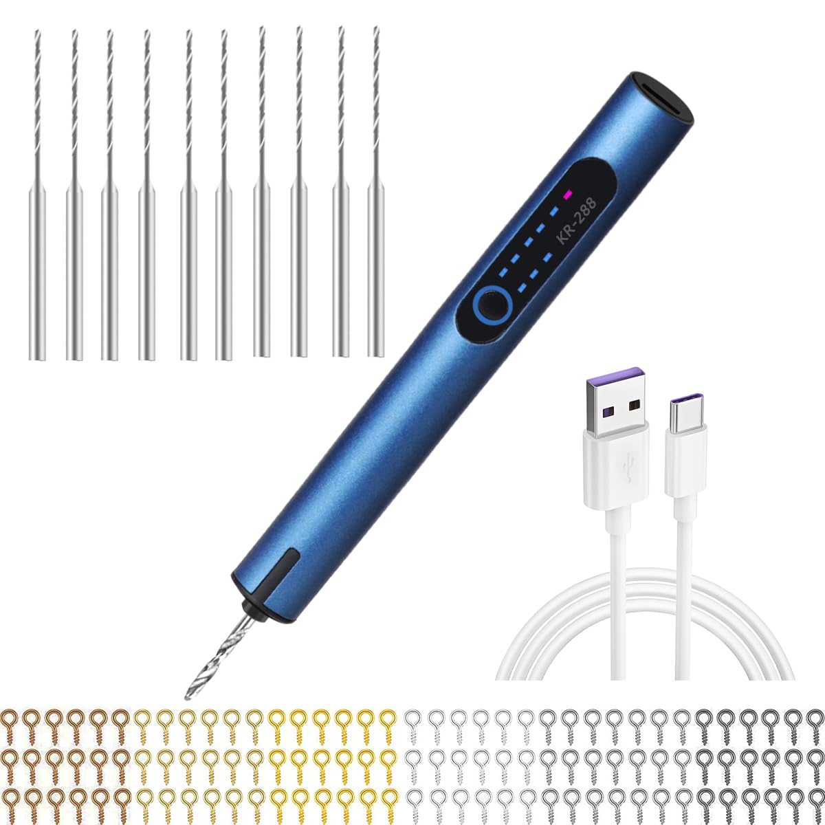 Premium Resin Drill Pin Vise Set with 20 Drill Bits & Eye Screws - Hand Drill Tool for Resin Art, Woodworking, Clay & DIY Jewelry Making - Perfect for Crafting Keychains, Pendants & Home Decor Projects (Blue)