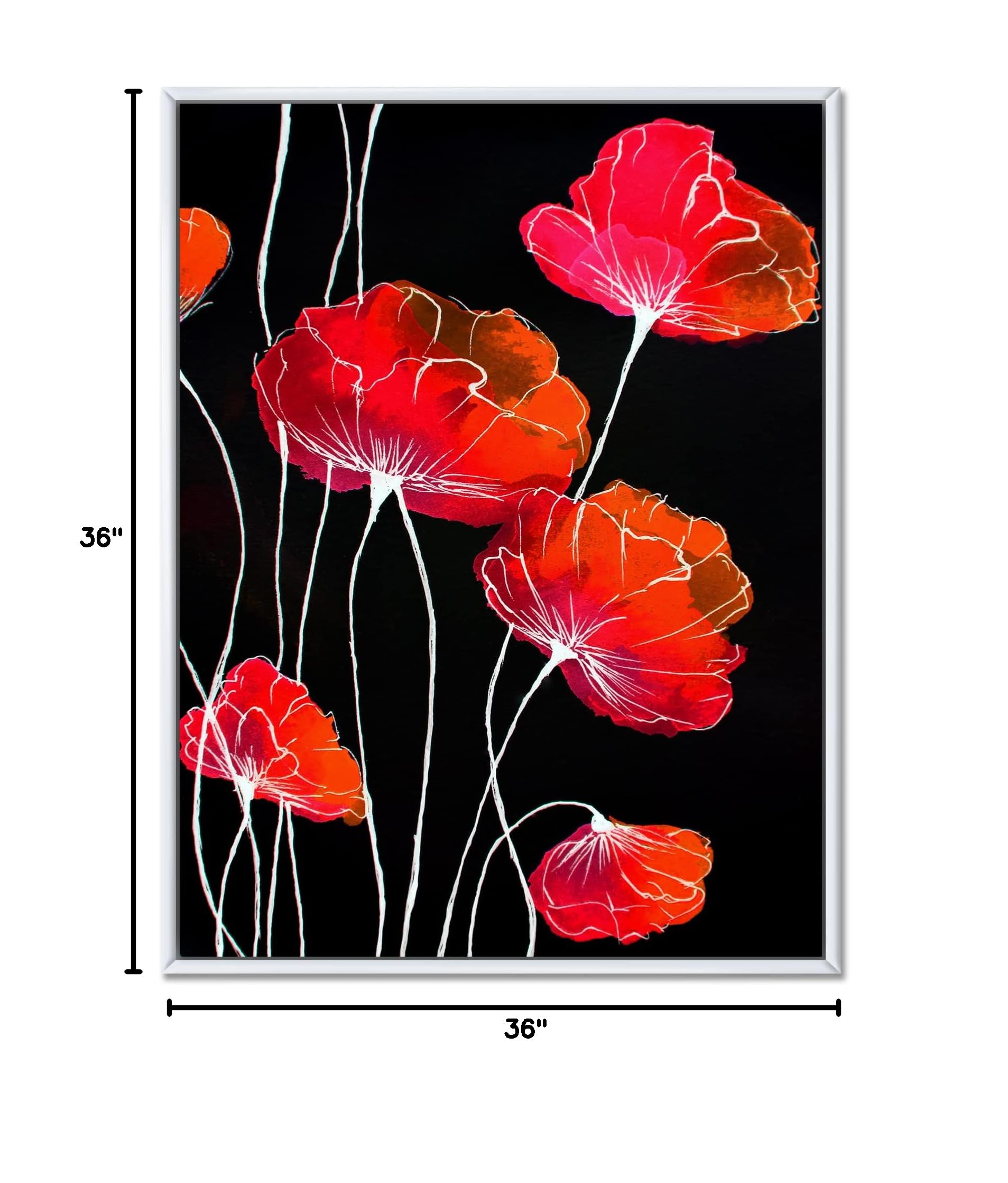 Abstract Red Flower on Black Canvas Wall Art Print - Traditional Framed Home Decor for Living Room, Bedroom & Office | DesignQ