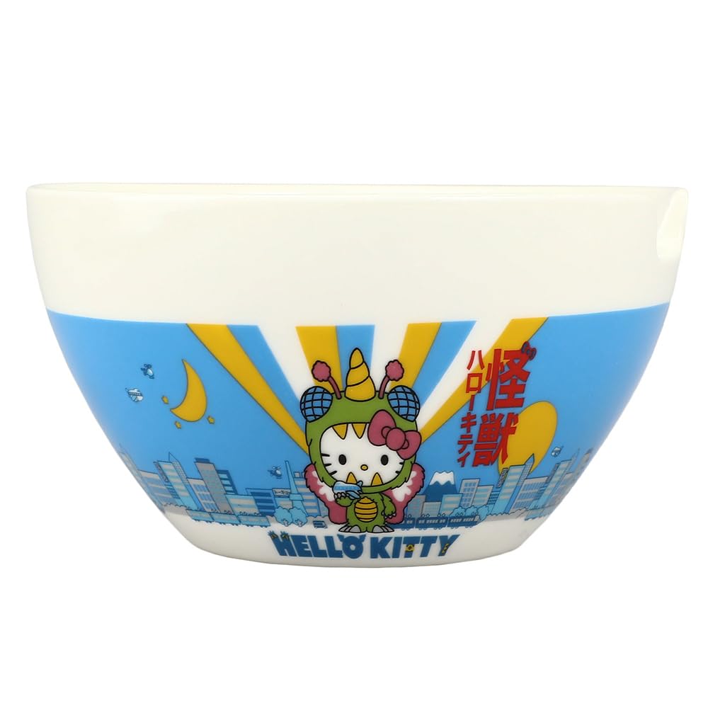 Hello Kitty Kaiju Ceramic 20 oz Ramen Bowl with Chopsticks - Cute Japanese Anime Themed Soup Noodle Bowl for Home Dining, Gift & Collectible - Perfect for Ramen, Udon, Pho & Asian Cuisine
