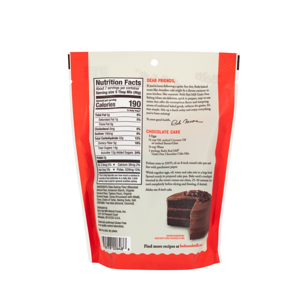 Bob's Red Mill Grain Free Chocolate Cake Mix 300g - Gluten Free Baking Mix for Delicious Homemade Cakes - Perfect for Birthdays, Parties & Special Occasions