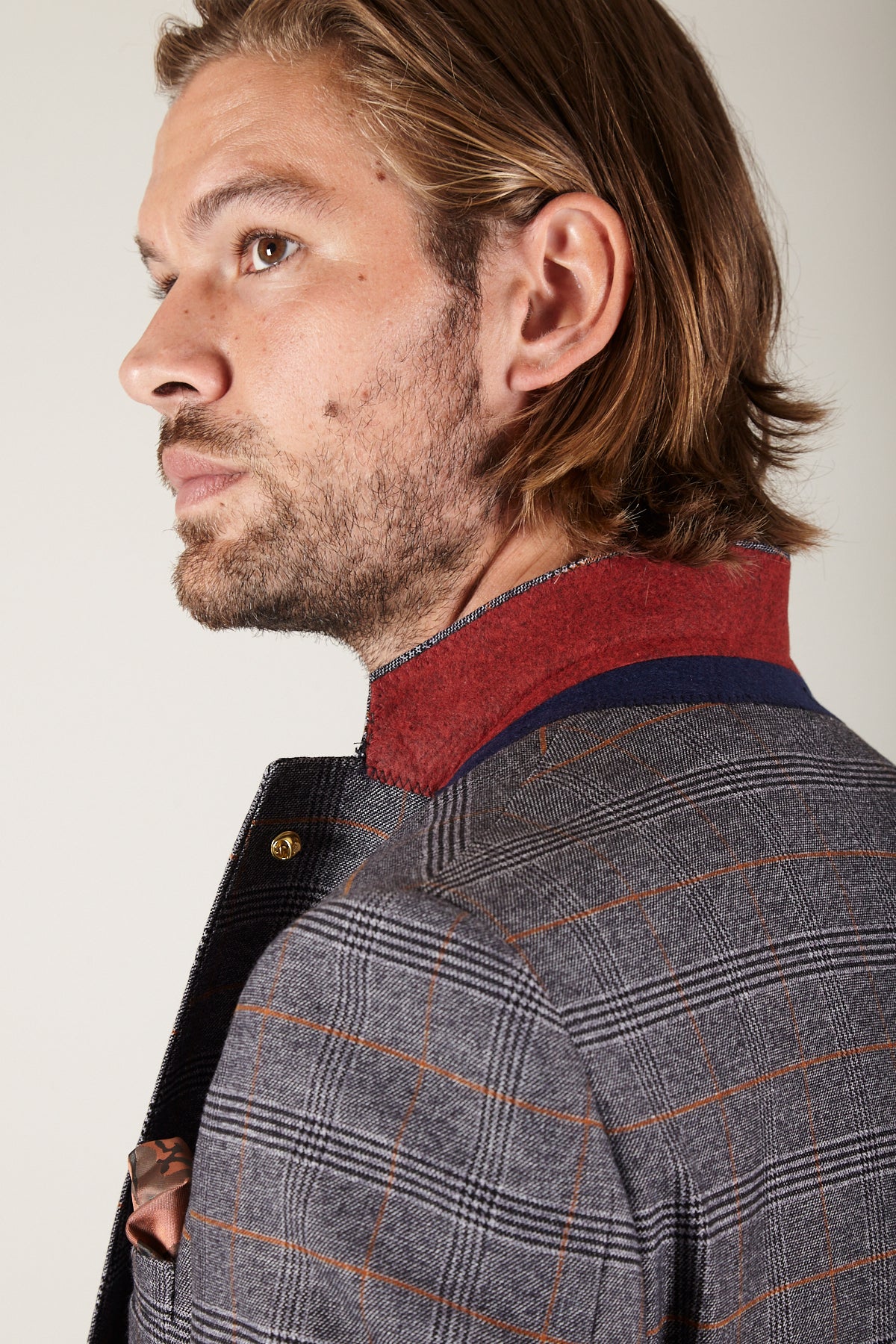JENSON Grey Check Suit with KELVIN Tan Waistcoat - Men's Formal Business Attire for Weddings, Interviews & Office Wear