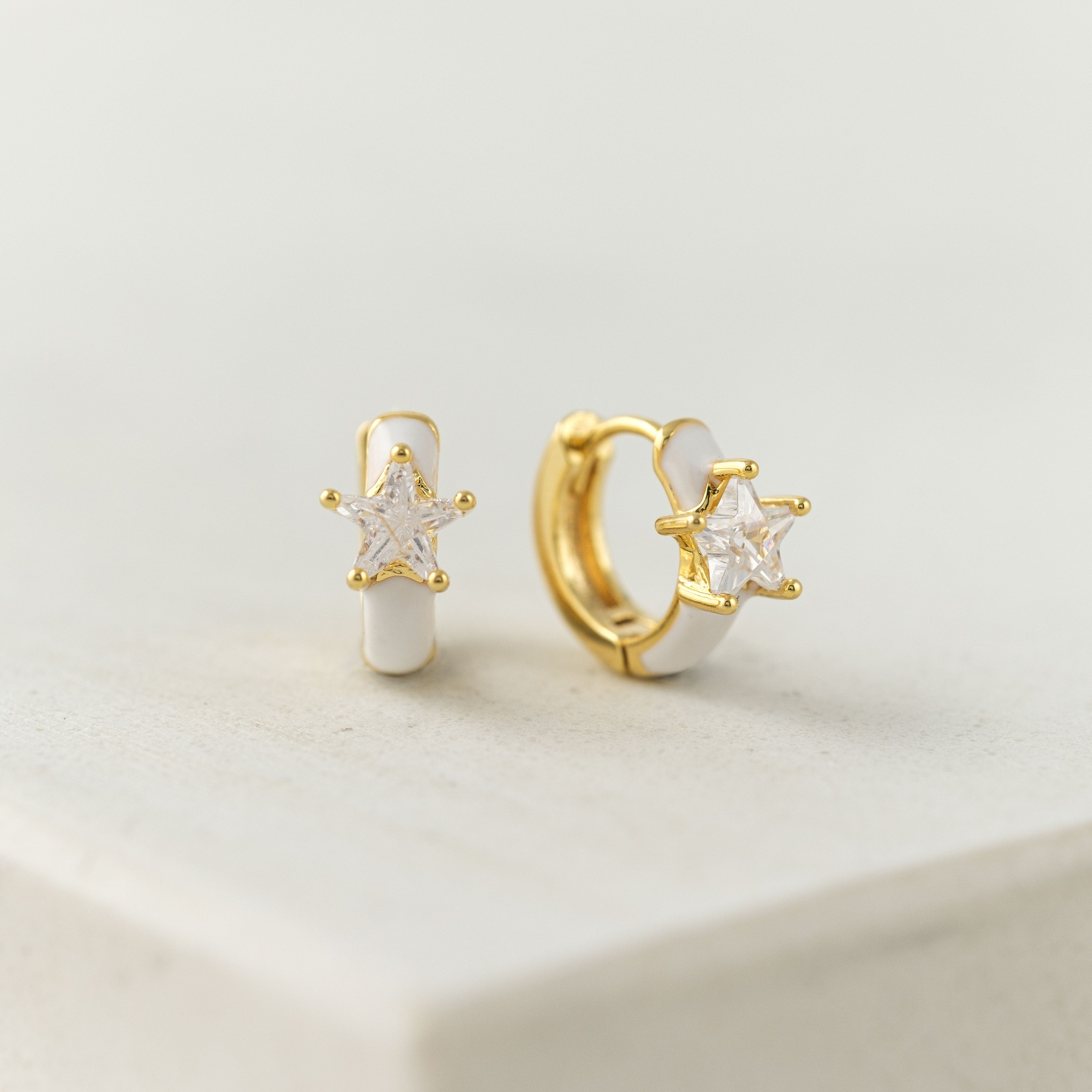 Star Enamel Huggie Hoop Earrings - Dainty Gold Plated Huggie Earrings for Women - Perfect for Everyday Wear, Date Night & Gifts