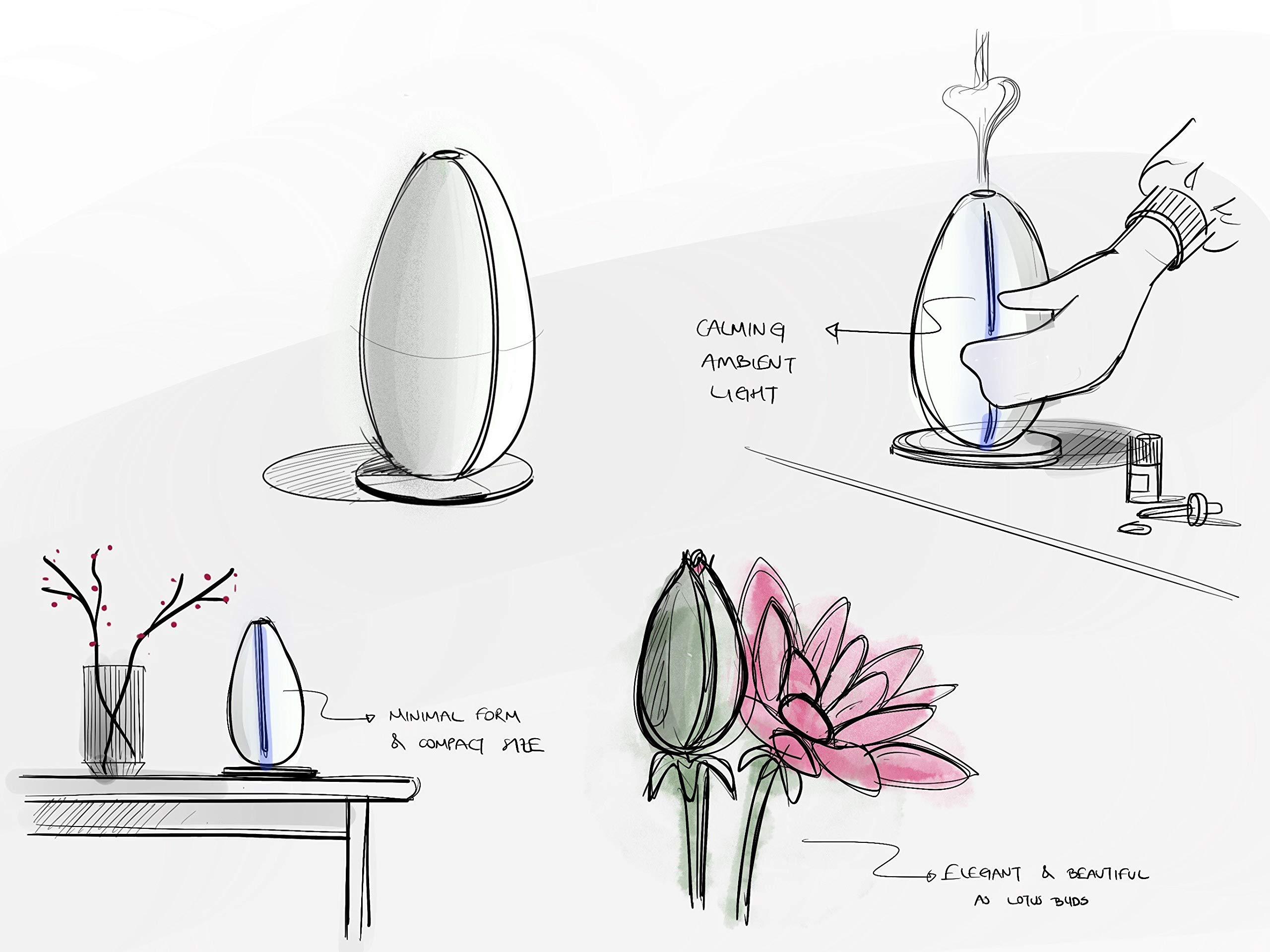 Bloomy Lotus Bud Ultrasonic Diffuser - Space Grey Aromatherapy Essential Oil Diffuser | Nature-Inspired Design, Quiet Operation, 7-Color LED Lights, Long Runtime | Perfect for Bedroom, Yoga Studio & Office Relaxation