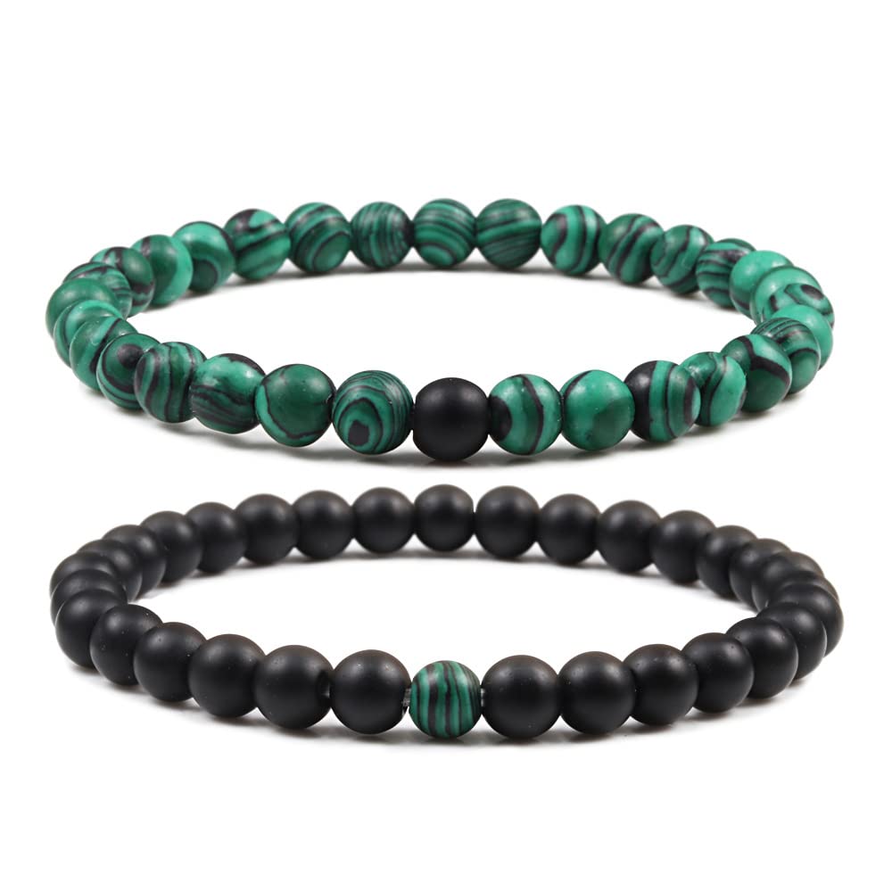 Handmade Natural Malachite Stretch Bracelet Set - Bling Gemstone Beaded Yoga Bracelets for Women & Men | Healing Crystal Beads Jewelry for Meditation, Energy Balancing & Spiritual Wellness