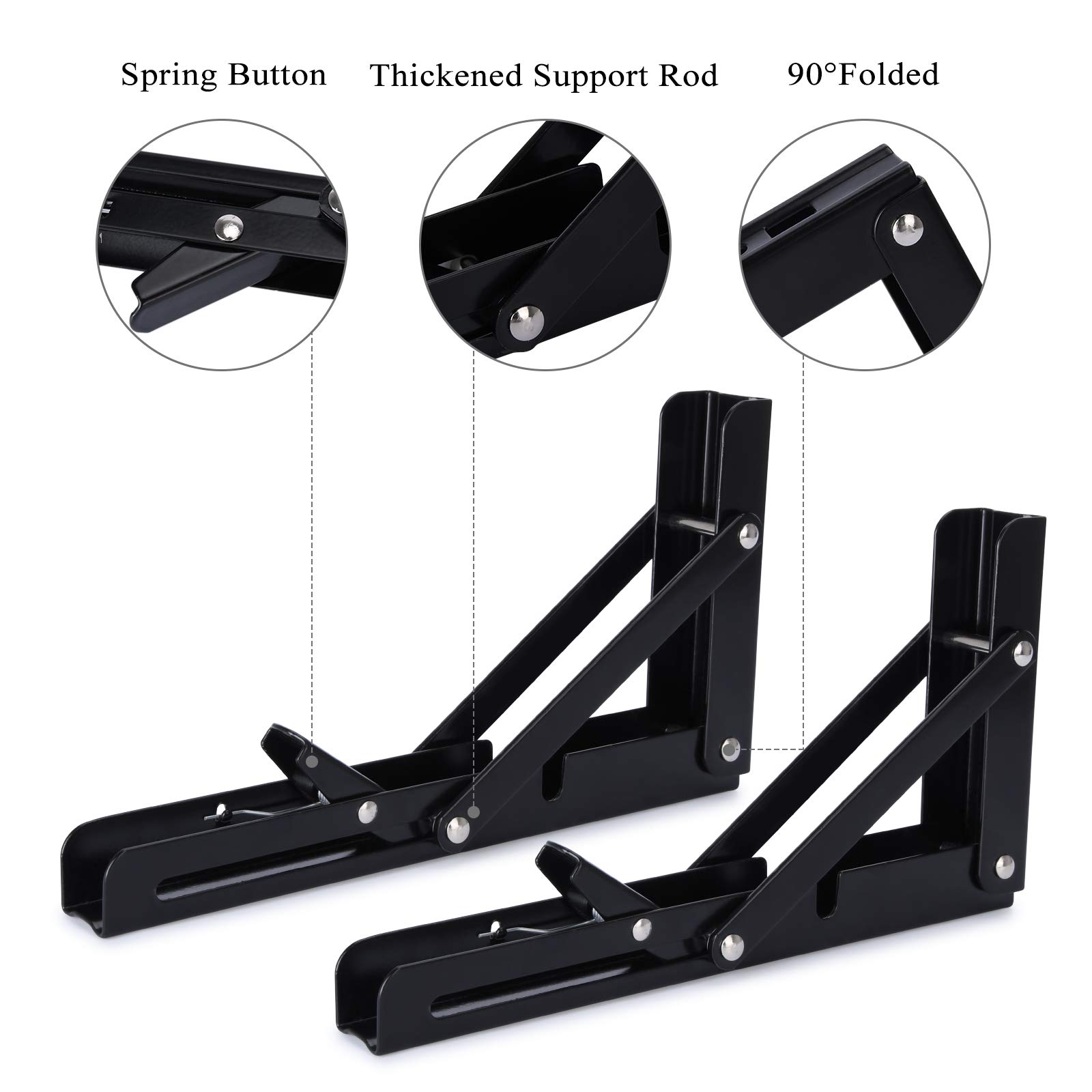 Heavy Duty 11.81 Inch Stainless Steel Floating Shelf Brackets (2 Pack) - Wall Mounted Space Saving Folding Shelves for Small Spaces - Perfect for DIY Home Office, Kitchen, Bathroom & Workspace Organization