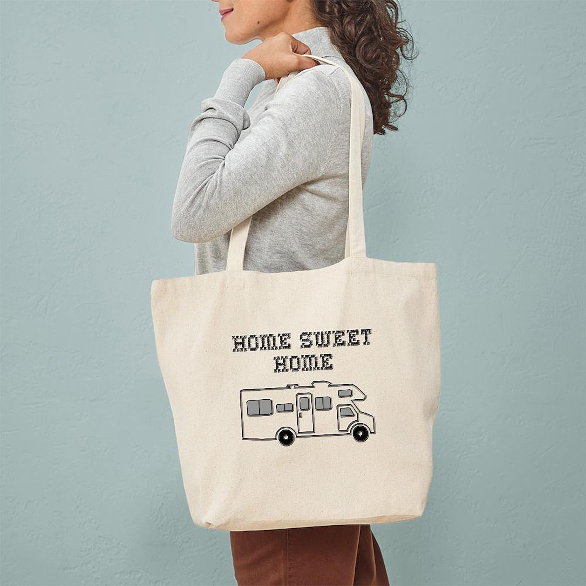 Home Sweet Home Mini Motorhome Tote Bag - Natural Canvas Reusable Shopping Bag for Travel, Groceries & Everyday Use