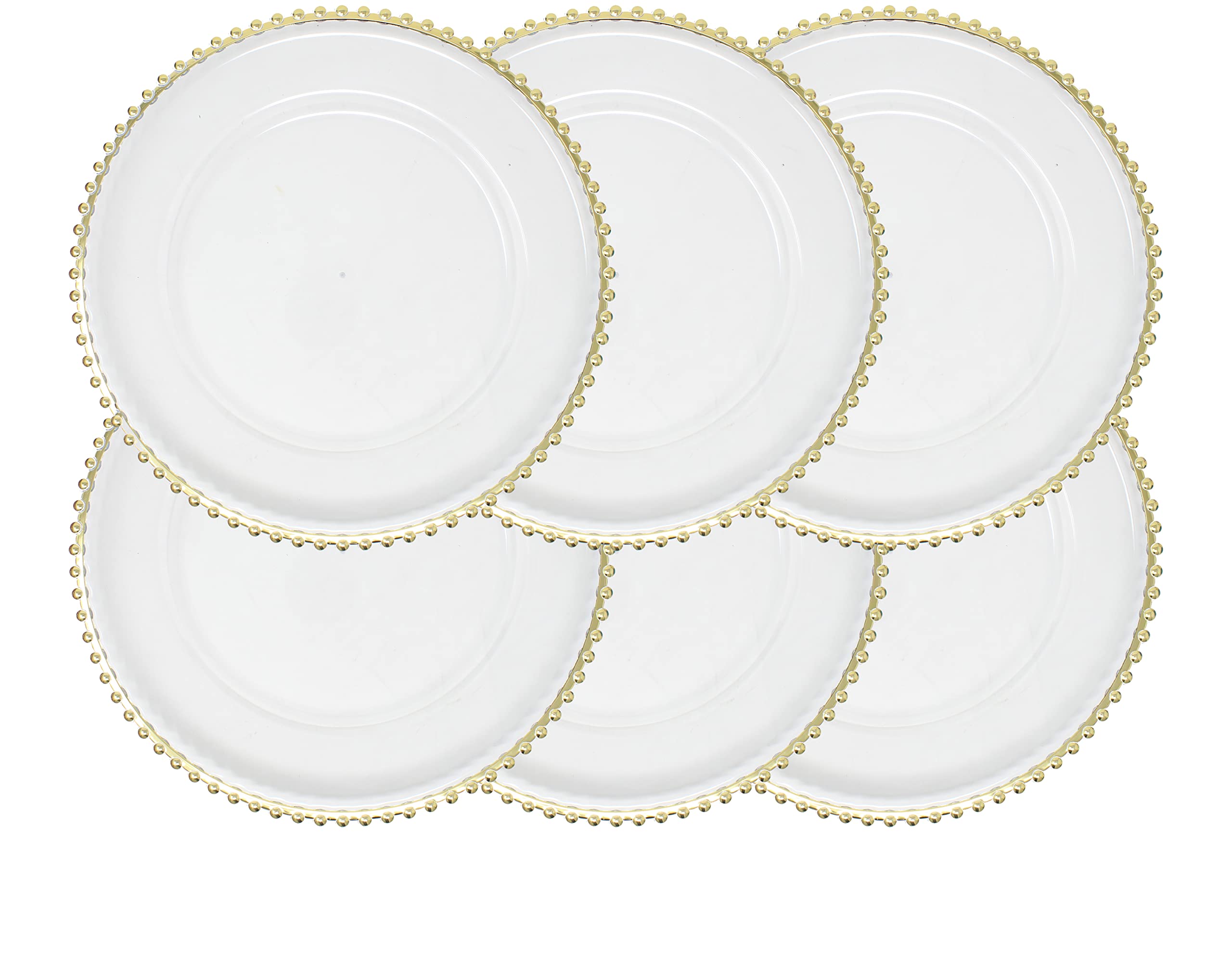 Luxury Gold Metallic Foil Charger Plates Set of 6 - Elegant Beaded Rim Dinner Plates - Durable Thick Plastic Chargers - Perfect for Weddings, Parties & Formal Dining Decor