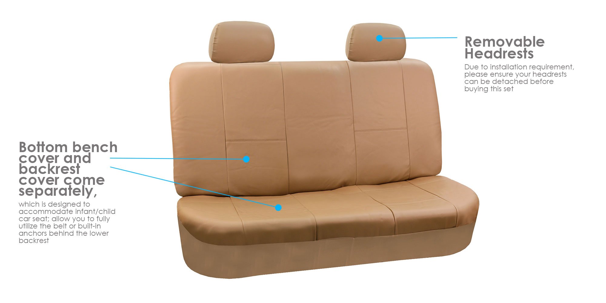 Premium Universal Leather Car Seat Covers - FH Group Solid Tan Bench Style Fits Most Cars, Trucks, SUVs & Vans (PU001012) | Protect & Upgrade Vehicle Interior for Daily Commute, Road Trips & Family Travel