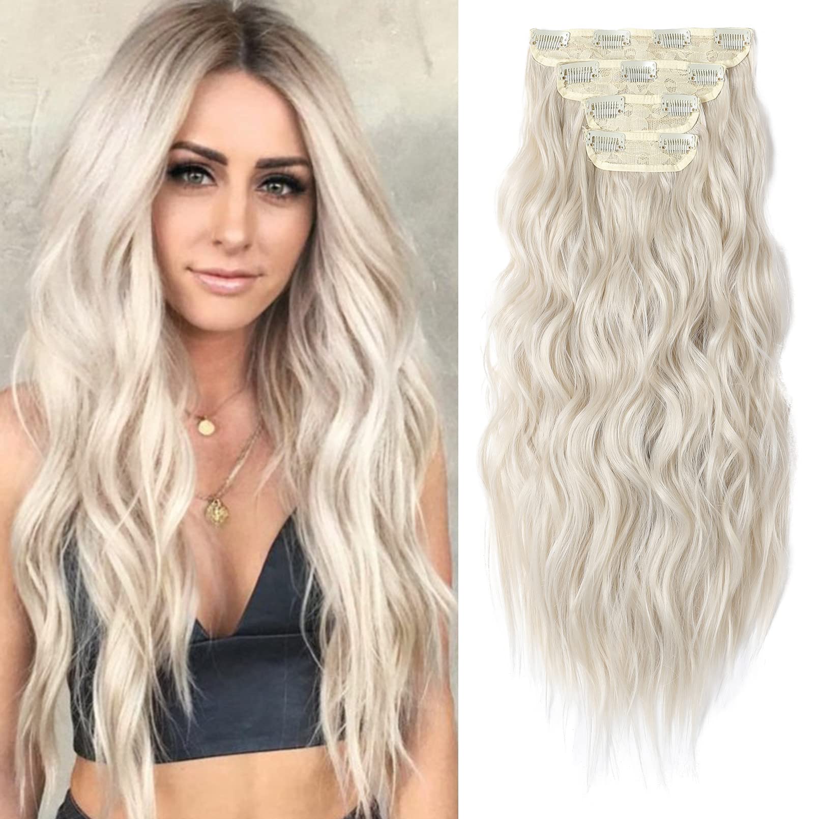 4PCS Clip-in Synthetic Hair Extensions - Long & Thick Hair Extensions for Women - Perfect for Parties, Weddings & Everyday Styling