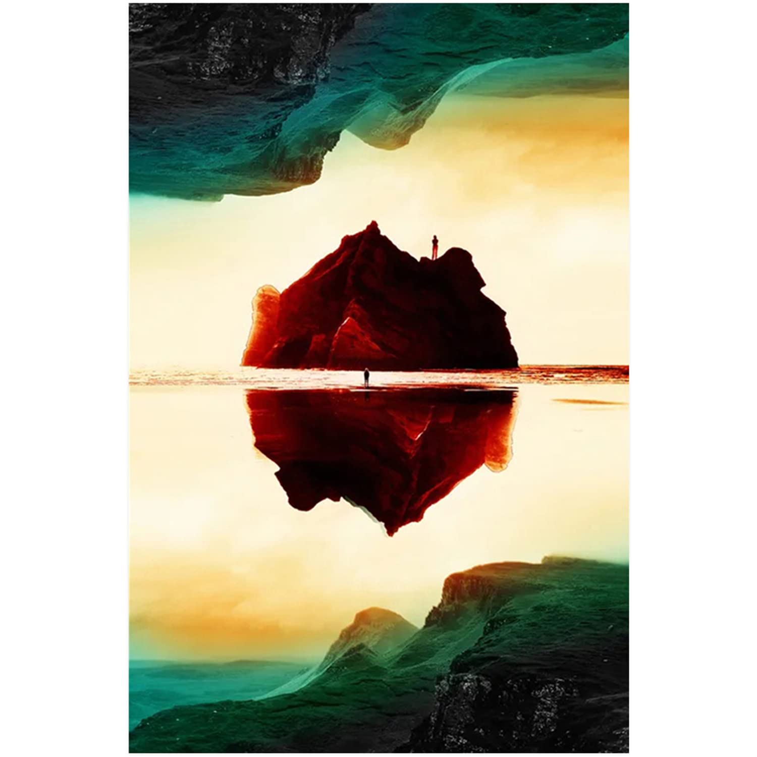 Modern Abstract Canvas Wall Art - Island Reflection Unframed Oil Painting Print for Living Room, Bedroom & Home Office Decor - Landscape Wall Decor 16x24 Inches - Perfect for Coastal, Boho & Contemporary Interior Design Styles