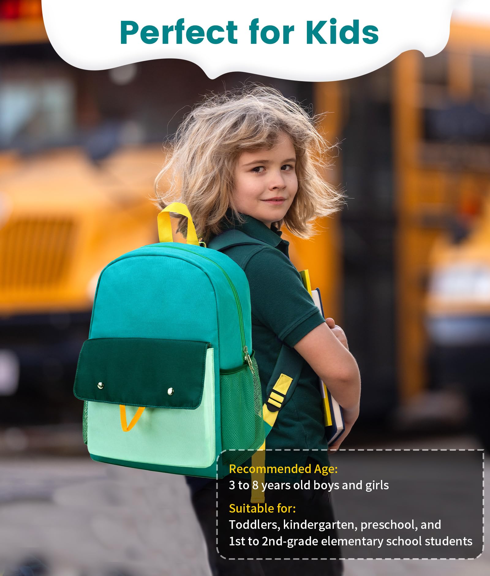 Vorspack Toddler Backpack for Girls & Boys Ages 3-8 | Cute Small Preschool & Kindergarten Backpack for School | Lightweight & Durable Kids Travel Bag | Perfect for Daycare, Outings & Daily Use - Green