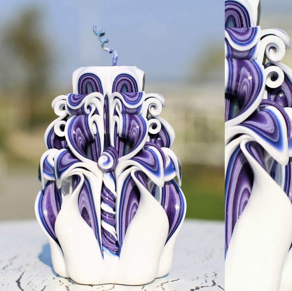 Hand-Carved Purple Candles 5'' - Decorative Advent Candles for Christmas - Unique Mother's Day Gift for Women - Oscar Brand Candles - Perfect for Holiday Decor, Romantic Dinners & Special Occasions