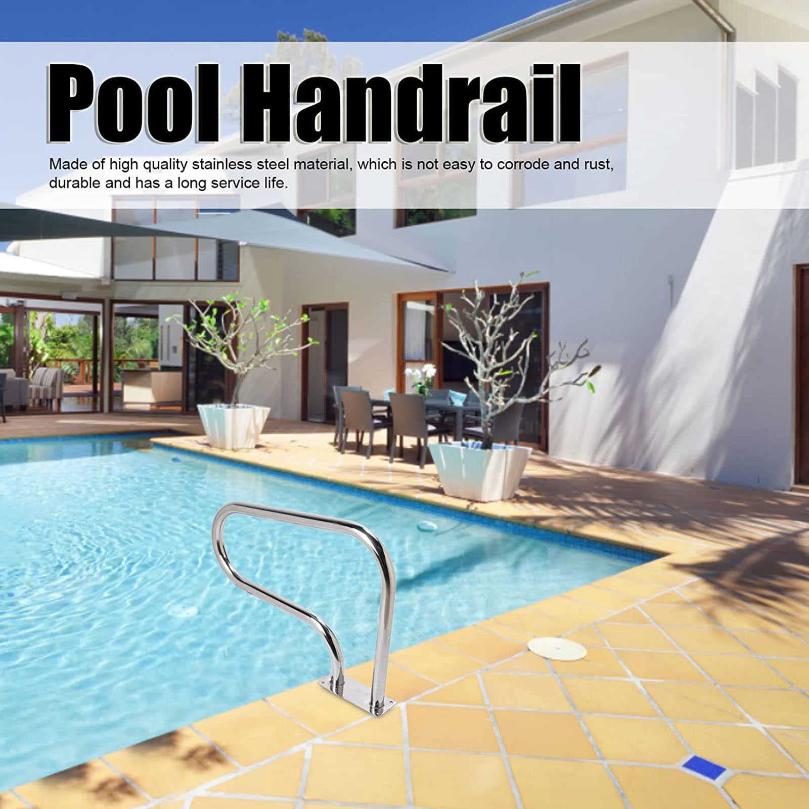 3-Bend Swimming Pool Safety Handrail - Deck Mounted Grab Rail for Inground Pools | Non-Slip Pool Ladder Handle for Safe Entry/Exit | Perfect for Elderly, Kids & ADA Compliance
