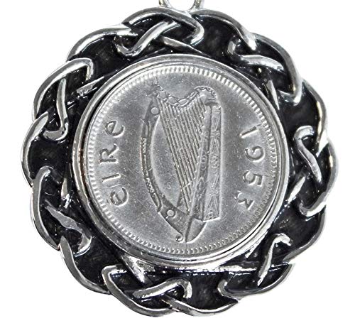Vintage 1953 Irish Threepenny Coin Pendant - Rhodium Plated Jewelry for Birthday & Anniversary Gifts - Perfect for Celtic Heritage Celebrations and Special Occasions