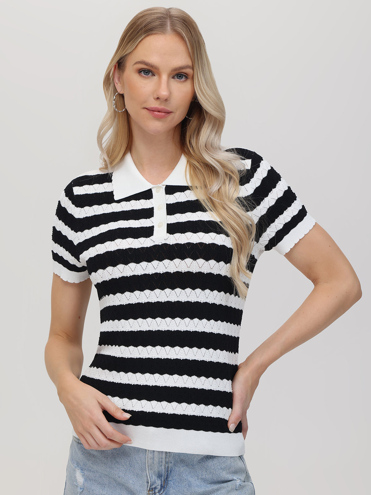 Lucille: Stylish Stripe Polo Sweater for Women | Casual & Office Wear | Perfect for Fall & Winter Outfits