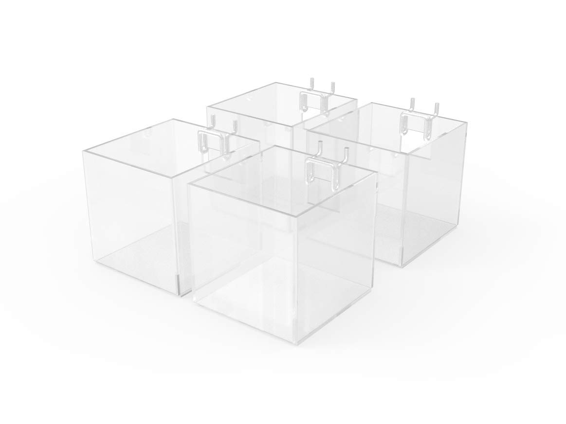 FixtureDisplays® 4-Pack Clear Acrylic Slatwall Candy Bins - Plexiglass Organizer for Pens, Pencils, Rulers (100800-4PK-FBA) - Perfect for Retail Stores, Office Desks & Classroom Organization
