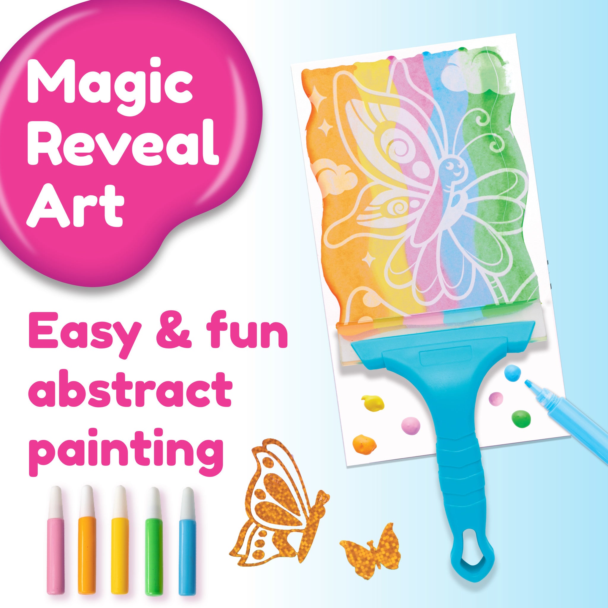 Magic Reveal Art Butterfly Squeegee - DIY Window & Glass Painting Kit for Kids - Fun Creative Activity for Home, Classroom & Birthday Parties