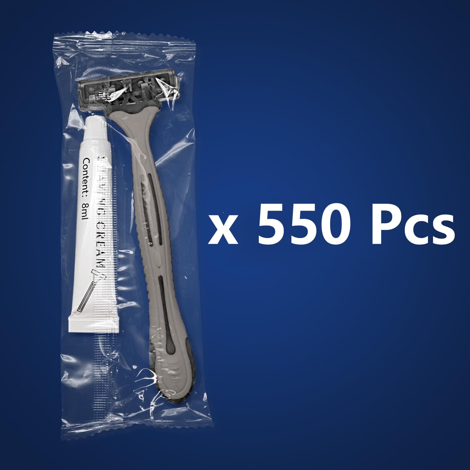 (550 Pack) Kheoxusa 3-Blade Disposable Razors - Individually Wrapped, Triple Blade Shaving Razors for Men & Women - Perfect for Travel, Hotels, Airbnb, Shelters, and Personal Grooming - Grey Black