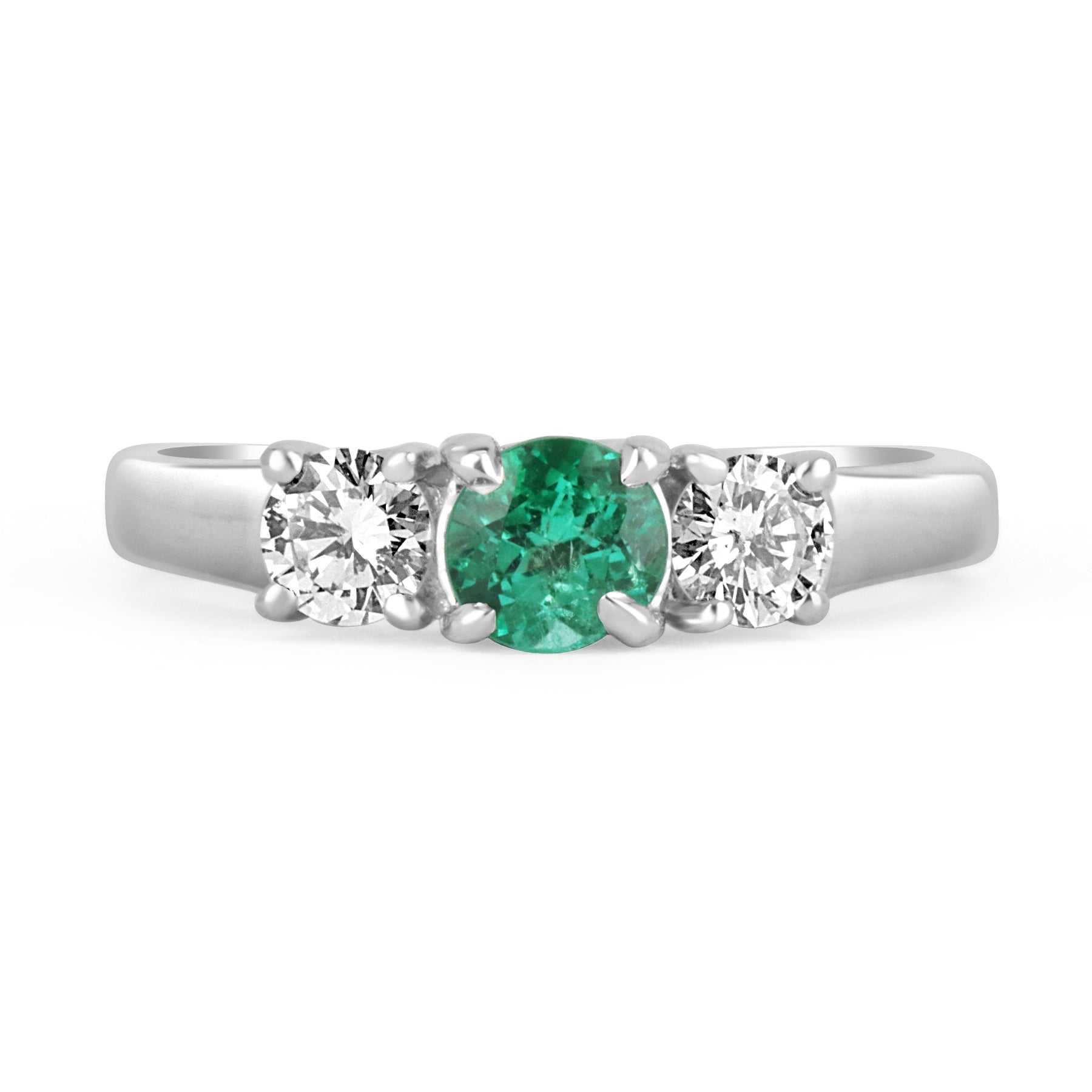 1.03 TCW Emerald & Diamond 3 Stone Engagement Ring in 14K White Gold - Perfect for Proposals, Anniversaries & Bridal Jewelry