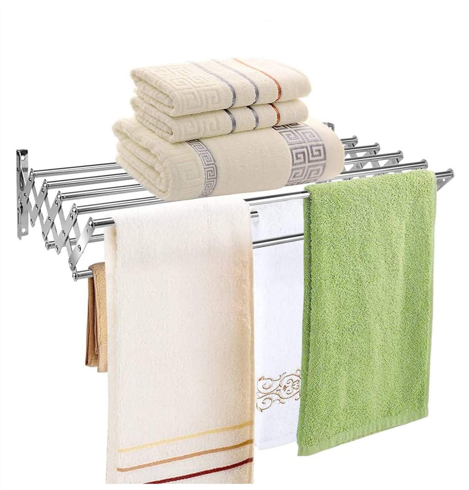 Retractable Wall-Mounted Stainless Steel Towel Rack - Folding Drying Hanger for Bathroom & Kitchen - 50cm Silver Towel Holder for Wet Areas - Perfect for Small Spaces & Apartment Living