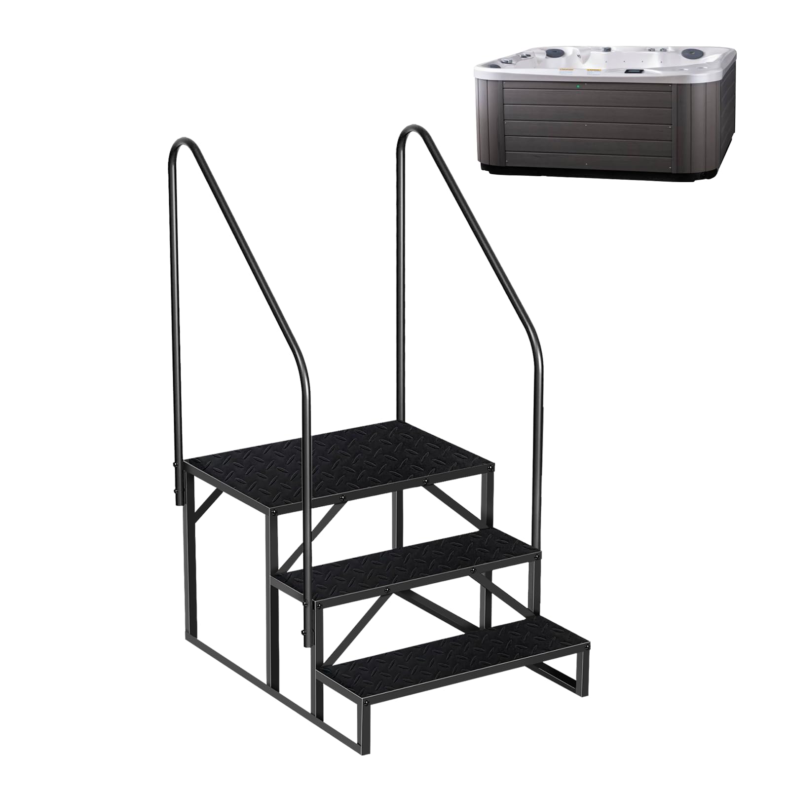 **3-Step Hot Tub Ladder with Handrails – Anti-Slip RV Stairs for Pool, Camper, Trailer & Porch – Durable Above Ground Spa Steps (2 Handrails) for Safe & Easy Access**    *(Perfect for Hot Tubs, Swimming Pools, RV Steps, and Outdoor Deck Use)*