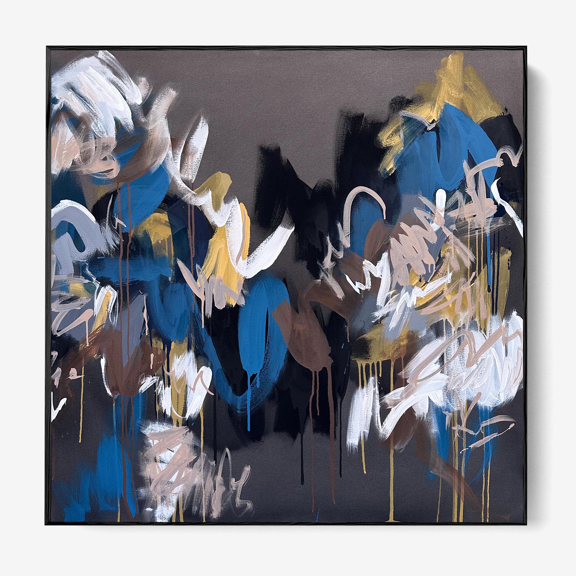 Original Abstract Painting 'Writings On The Wall I' - 47x47 Inches Large Canvas Wall Art for Modern Living Room & Office Decor