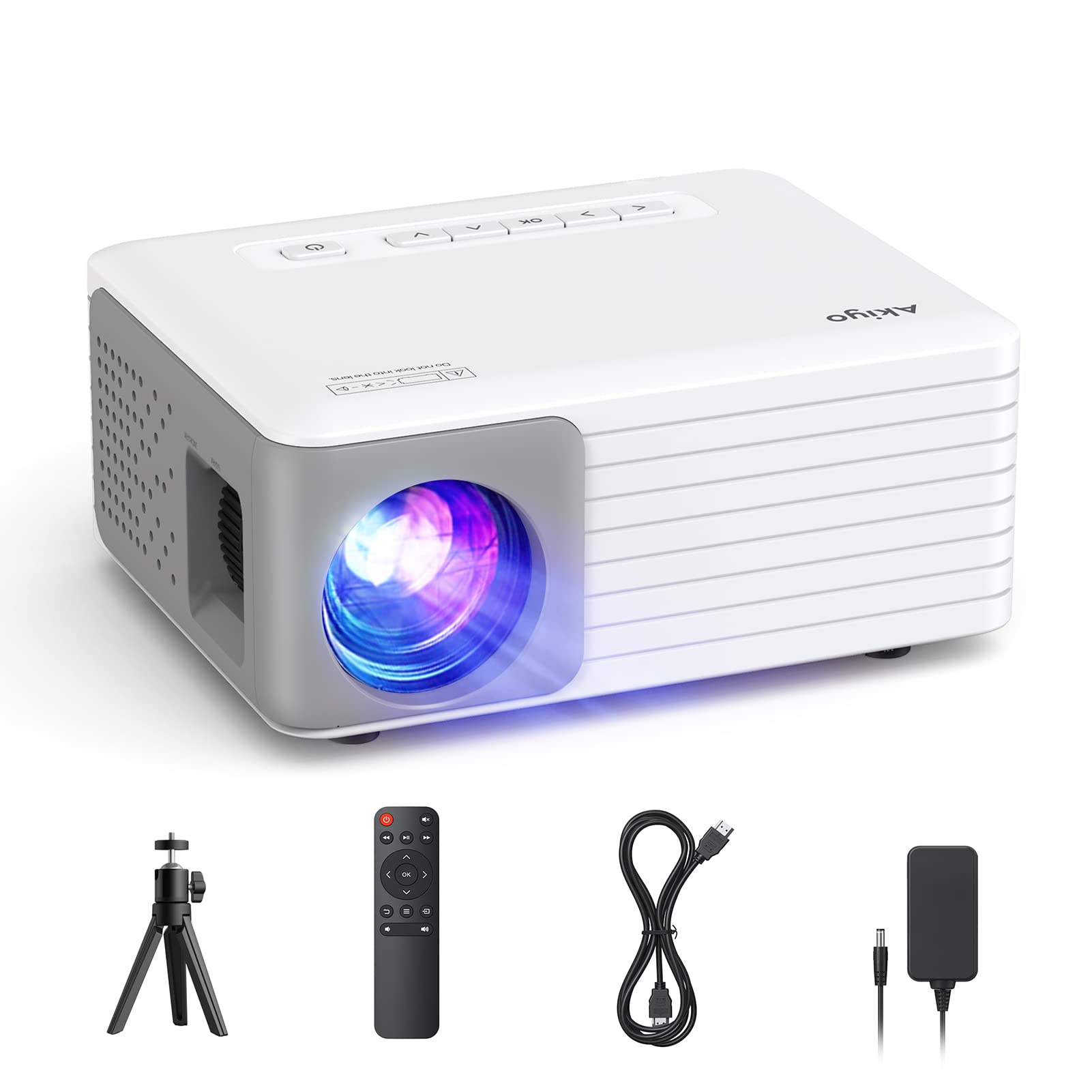 AKIYO Mini Projector with Stand - 1080P Full HD Portable Projector for iPhone, Android, HDMI, USB | Home Theater, Outdoor Movies, Gaming & Office Presentations | Compatible with iOS, Android, PC, TV Stick