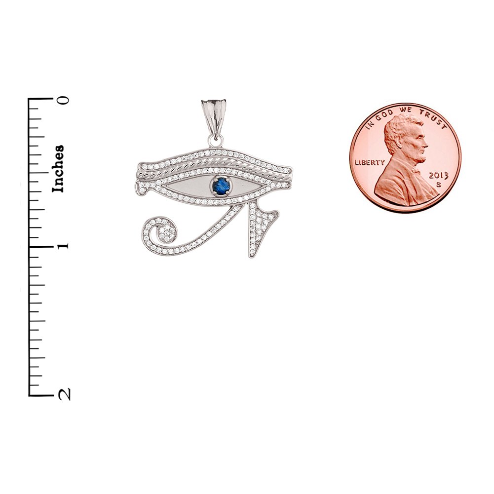 14K White Gold Diamond Egyptian Eye of Horus Necklace with Sapphire Center Stone - Elegant Jewelry Gift for Women, Perfect for Weddings, Anniversaries & Special Occasions