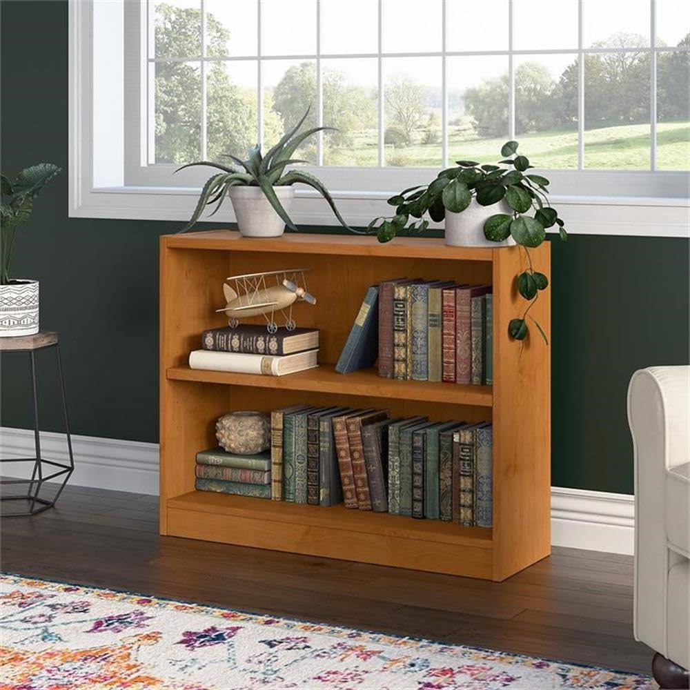 Bush Furniture Universal Small 2 Shelf Bookcase in Natural Cherry - Compact Book Storage for Home Office, Living Room & Bedroom