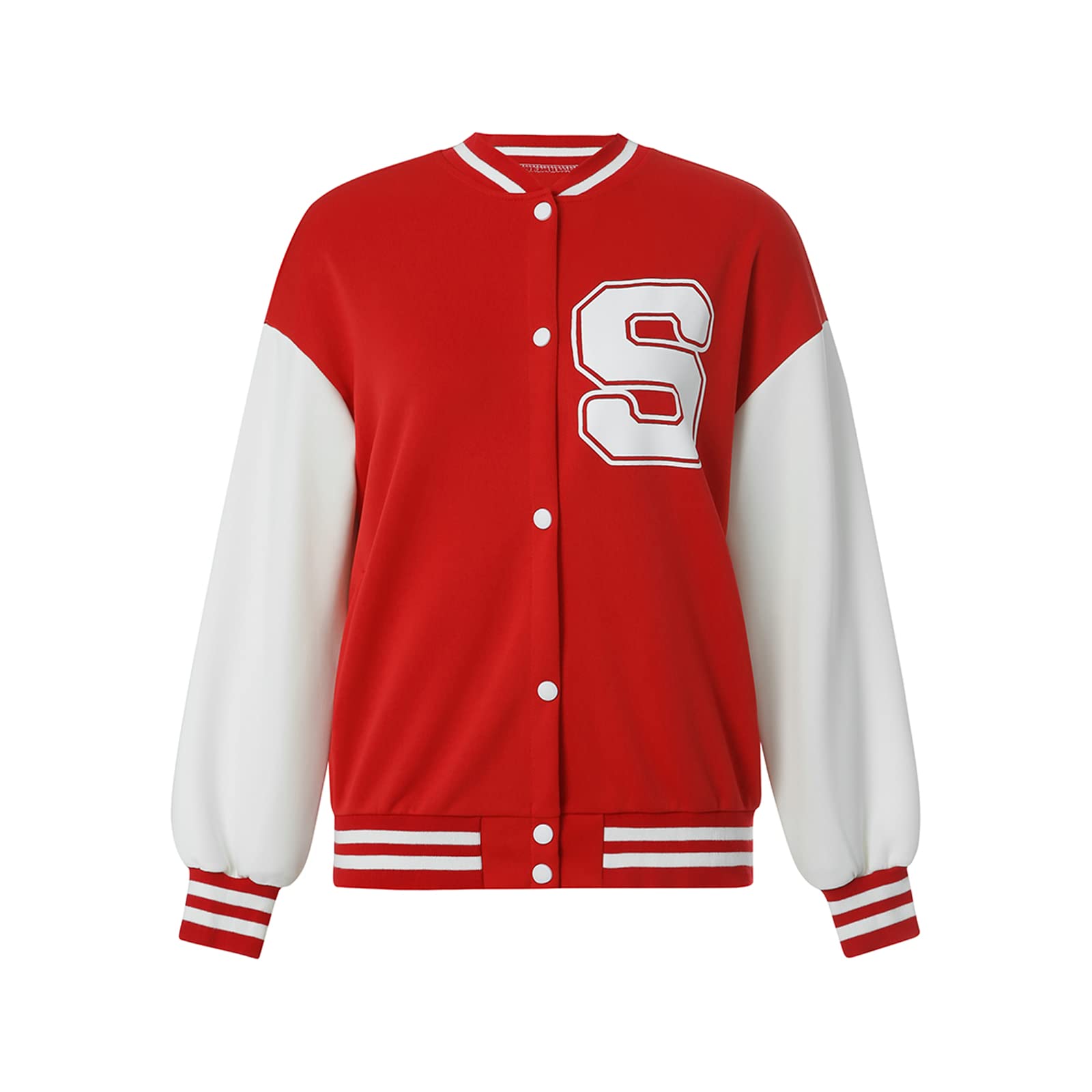 Women's Oversized Baseball Jacket - Faux Leather Long Sleeve Bomber Jacket with Fashion Letter Embroidery | Stylish Outerwear for Casual Wear, Street Fashion & Fall Layering