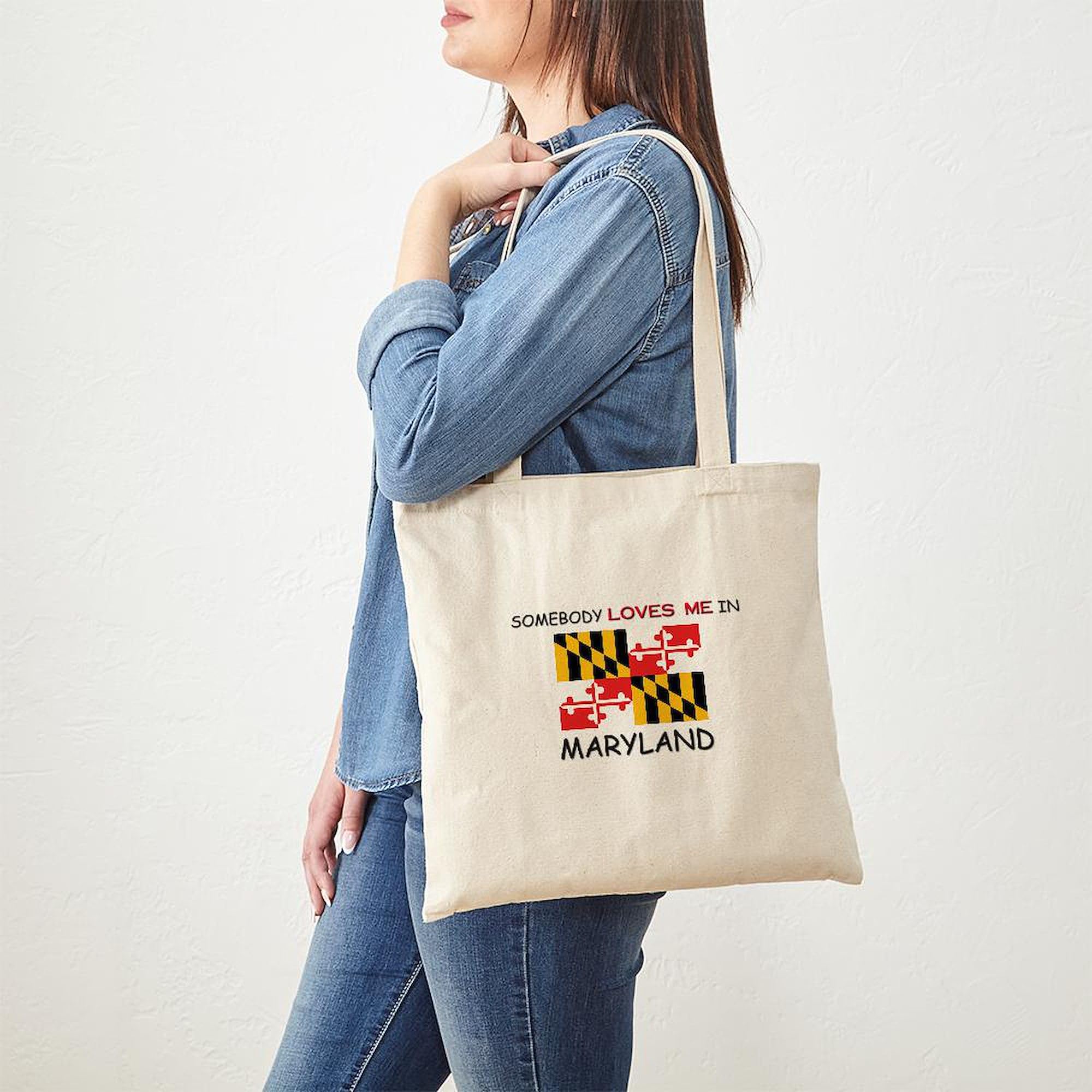 Somebody Loves Me In Maryland Tote Bag - Natural Canvas Reusable Shopping Bag for Groceries, Beach & Everyday Use