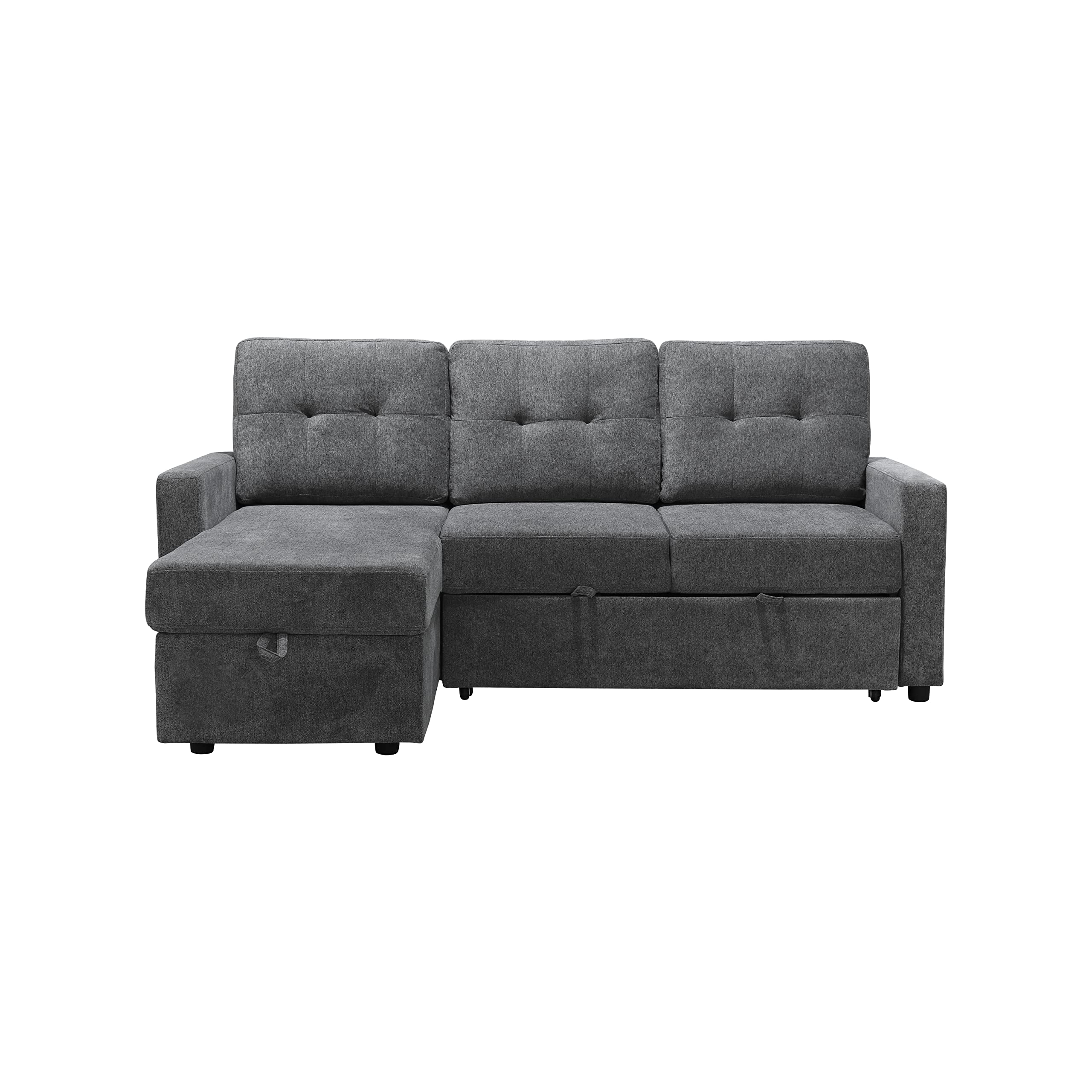 Abbyson Living Kylie Reversible Sectional Sofa Bed with Storage - Dark Gray | Convertible Sleeper Sofa for Small Spaces, Guest Room & Apartment Living