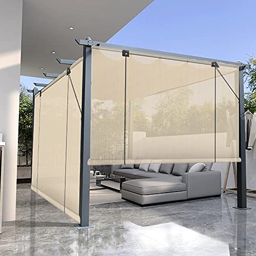 GGYMEI Outdoor Roll Up Shade - Breathable Sunshade & Privacy Screen for Porch, Terrace, Awnings - Perforation-Free, Dustproof Curtain (Beige, 1.2x2m) - Perfect for Patio, Balcony, Garden & Outdoor Relaxation