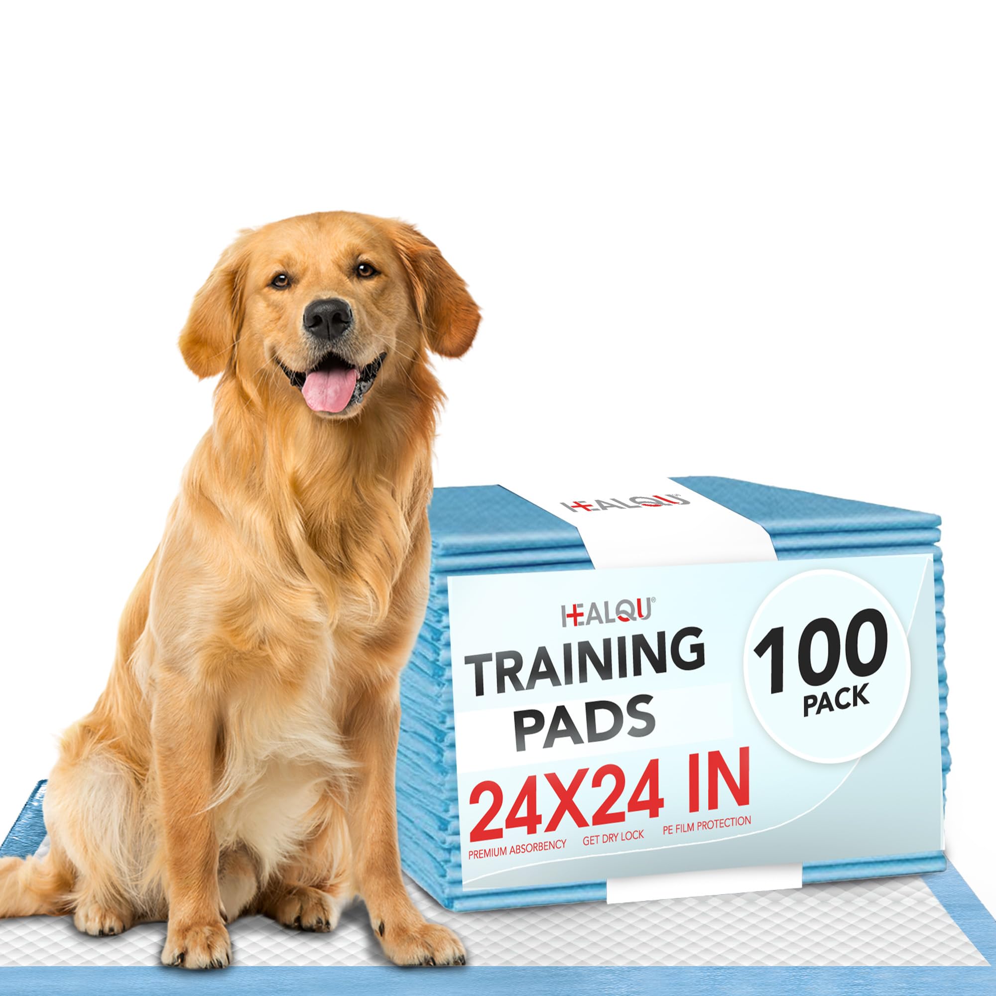**Healqu Puppy Pads - 100 Count, 24x24 Inch - Super Absorbent & Leakproof Pet Training Pads for Dogs, Puppies & Cats - Indoor Housebreaking & Potty Training - Great for Crate, Kennel & Travel Use**