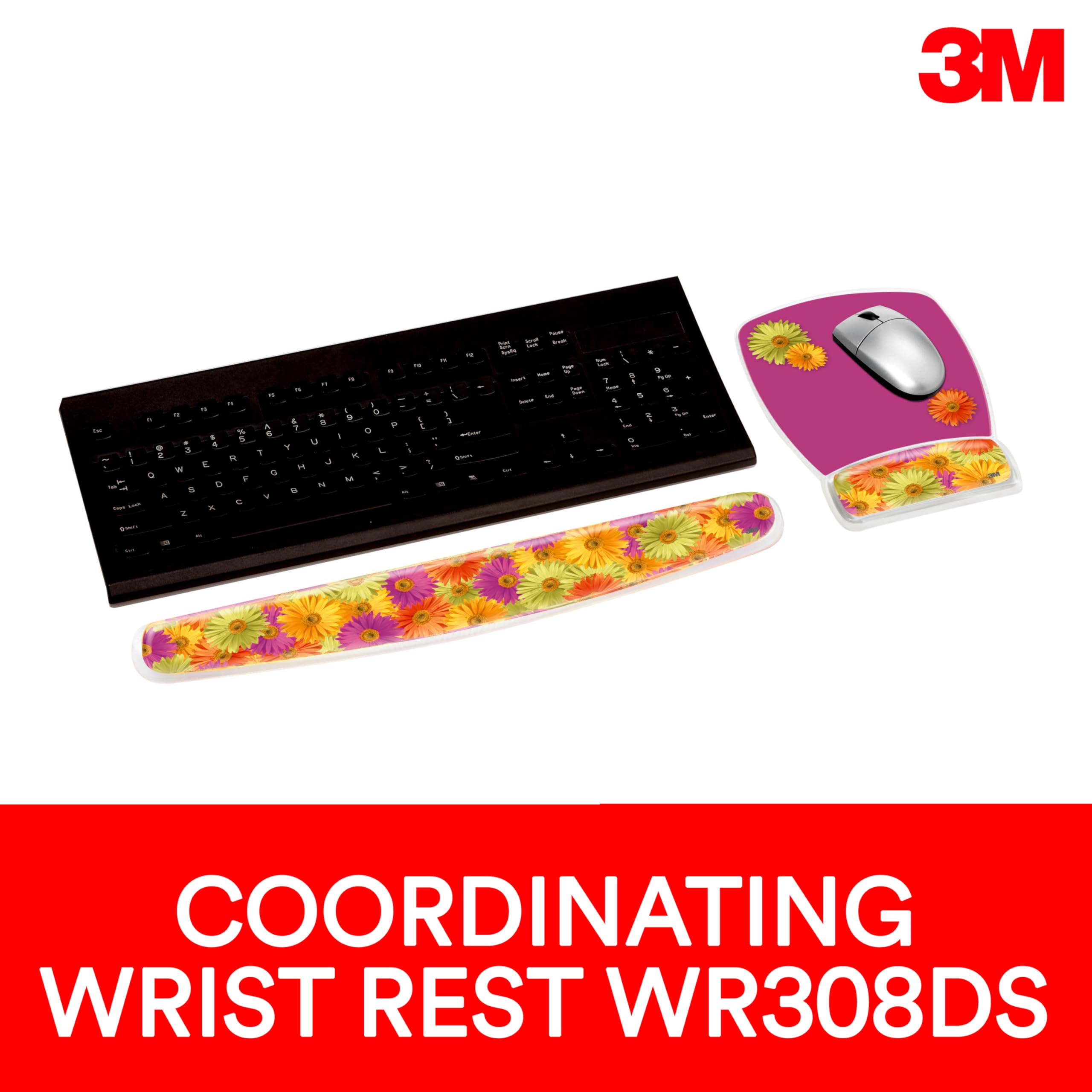 3M Precise Mouse Pad with Gel Wrist Rest - Ergonomic Daisy Design (MW308DS) for Comfort & Precision | Durable, Easy-Clean Surface for Optical Mice | Perfect for Office, Gaming & Long Computer Use