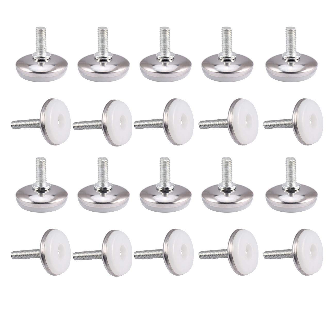 20 PCS M6 x 15mm Adjustable Furniture Leveling Glides - 1.1 Inch/28mm Diameter Screw-On Feet for Sofa, Table & Cabinet Legs - Perfect for Uneven Floors & Home Office Furniture Leveling