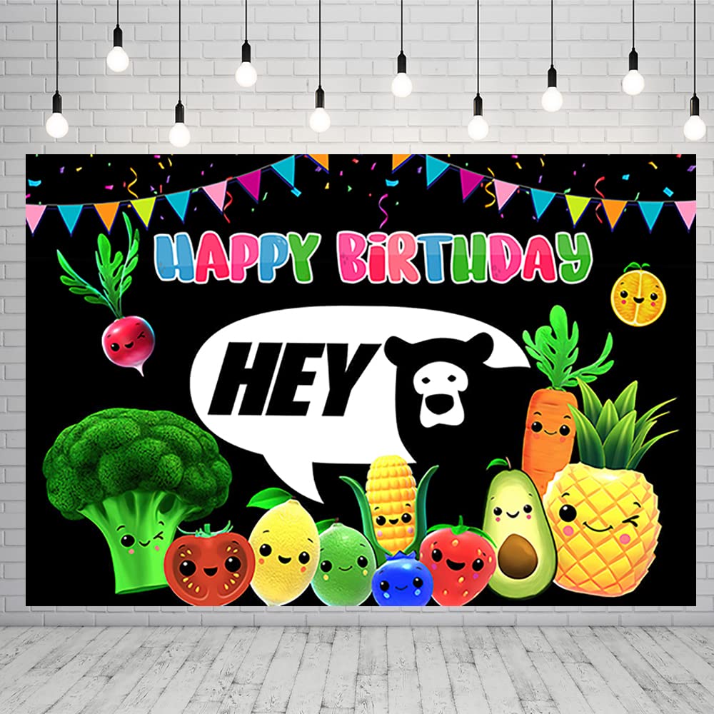 Hey Bear Sensory Fruit Birthday Party Supplies - 99x78 Inch Large Fruit Themed Banner for Baby Showers, 1st Birthday Parties & Nursery Decorations - Perfect for Wall Decor, Photo Backdrops and Party Themes