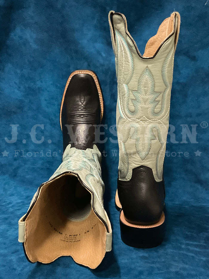 R.Watson WRL0004 Women's Western Cowboy Boots - Genuine Goat Leather, Aqua & Jet Black - Perfect for Country Dancing, Rodeos & Western Fashion