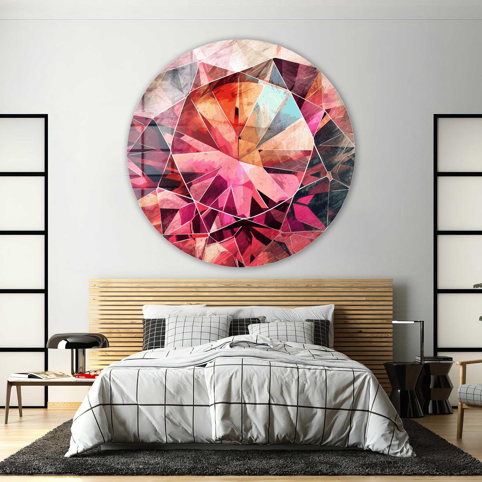 32 Shades of Pink Rounded Glass Wall Art - Modern Abstract Home Decor for Living Room, Bedroom & Office - Shatterproof Tempered Glass with Premium Metal Frame